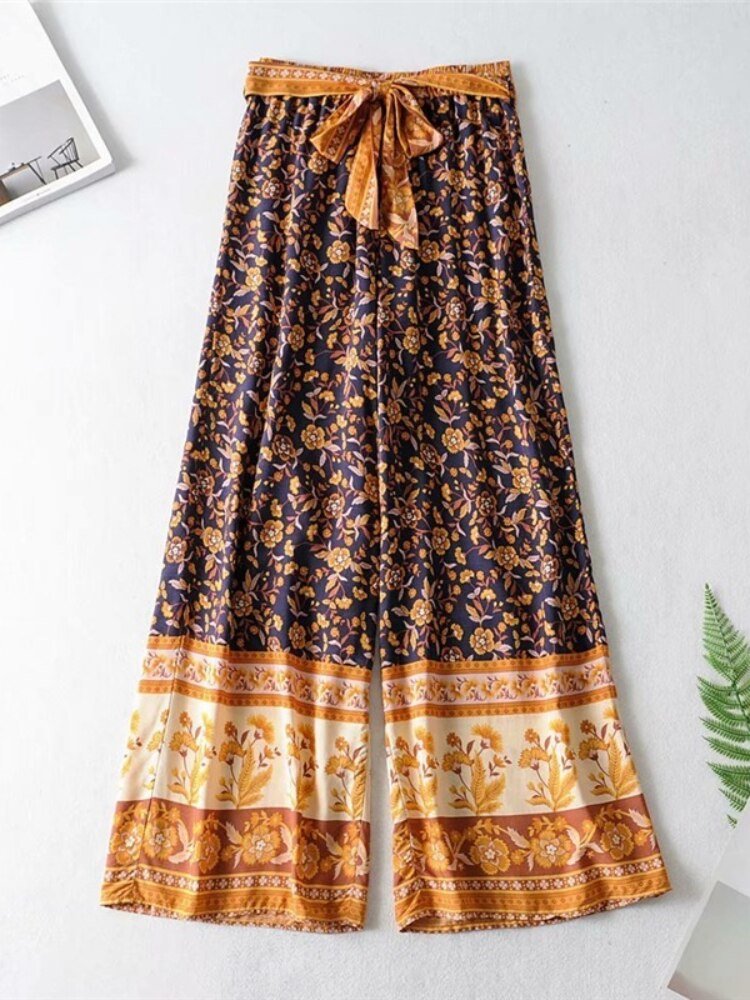 Elegant Women's Floral Wide Leg Bohemian Pants | Loose Fit | S-L