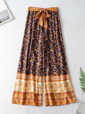 Elegant Women's Floral Wide Leg Bohemian Pants | Loose Fit | S-L
