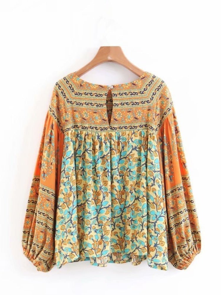 Women's Long Sleeved Bohemian Blouse Top | Loose Knited | S-L