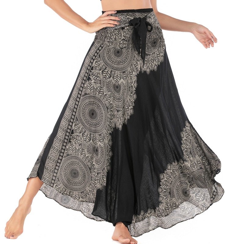Women's Vintage Black Versatile Bohemian Skirt Dress | Dual Purpose | Free Size