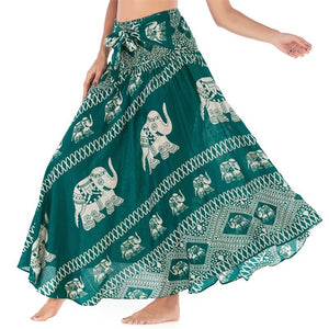 Women's Green Elephant Versatile Bohemian Skirt Dress | Dual Purpose | Free Size