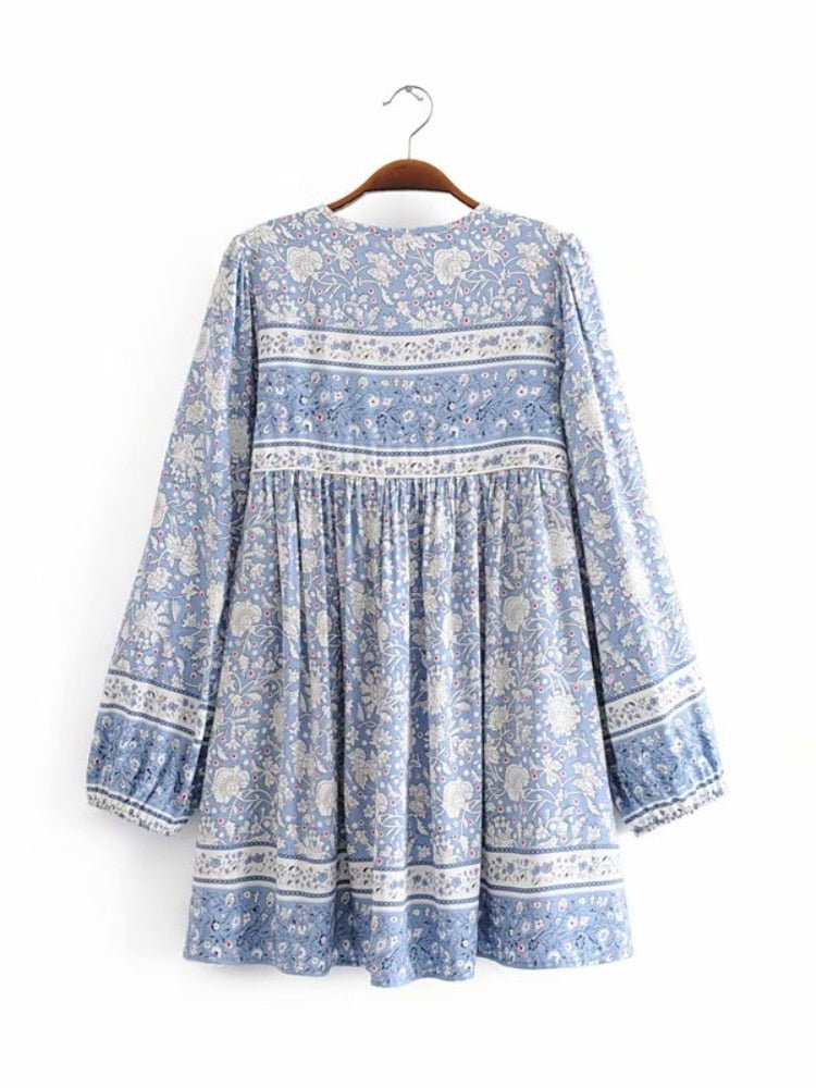 Women's Vintage Styled Long Sleeve Beach Bohemian Dress | S-L