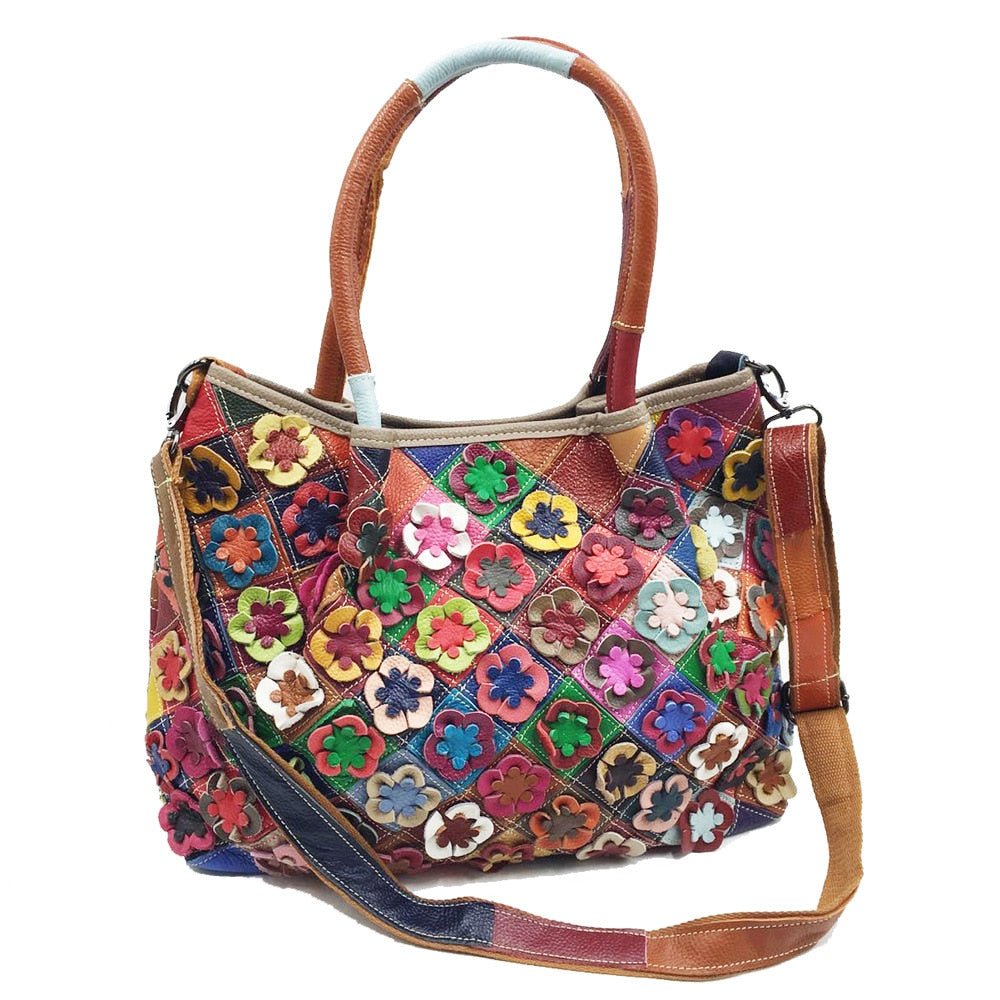 Oversized Genuine Leather Multicolor Flower Handbag - Various Colours