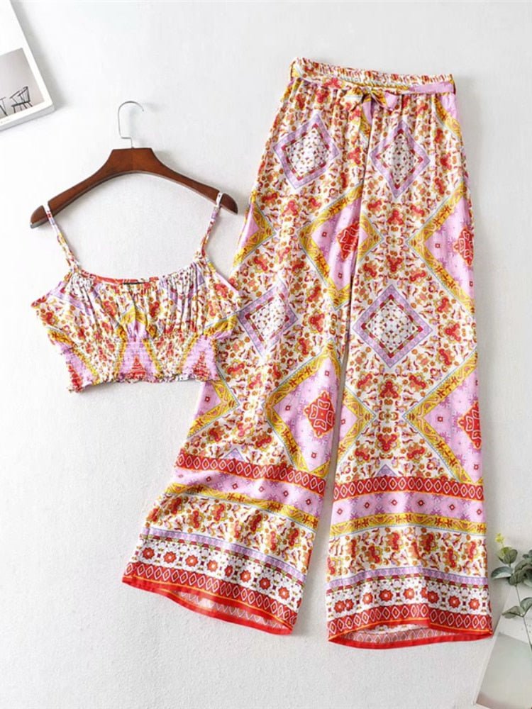 Women's Hippie Styled Two Piece Outfit | Sleeveless Top + Bohemian Pants | S-L | Various Colours