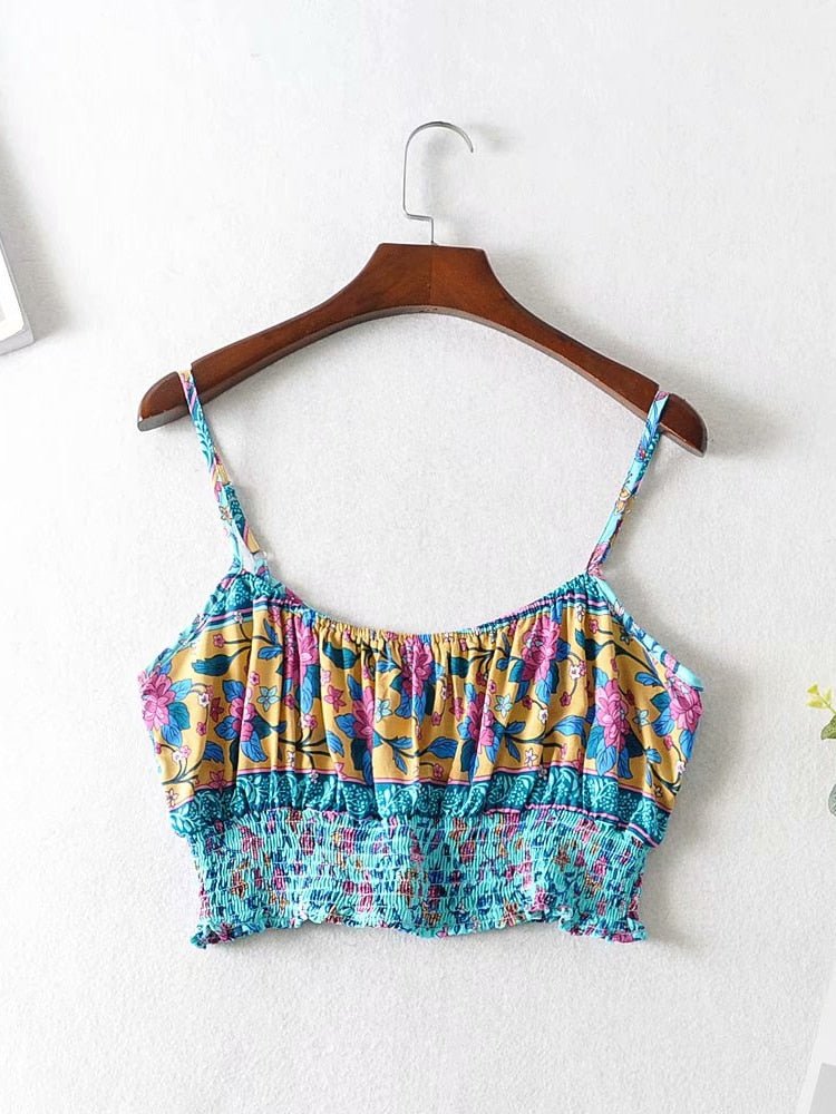 Women's Blue 60's Flower Child Two Piece Outfit | Sleeveless Top + Bohemian Pants | S-L