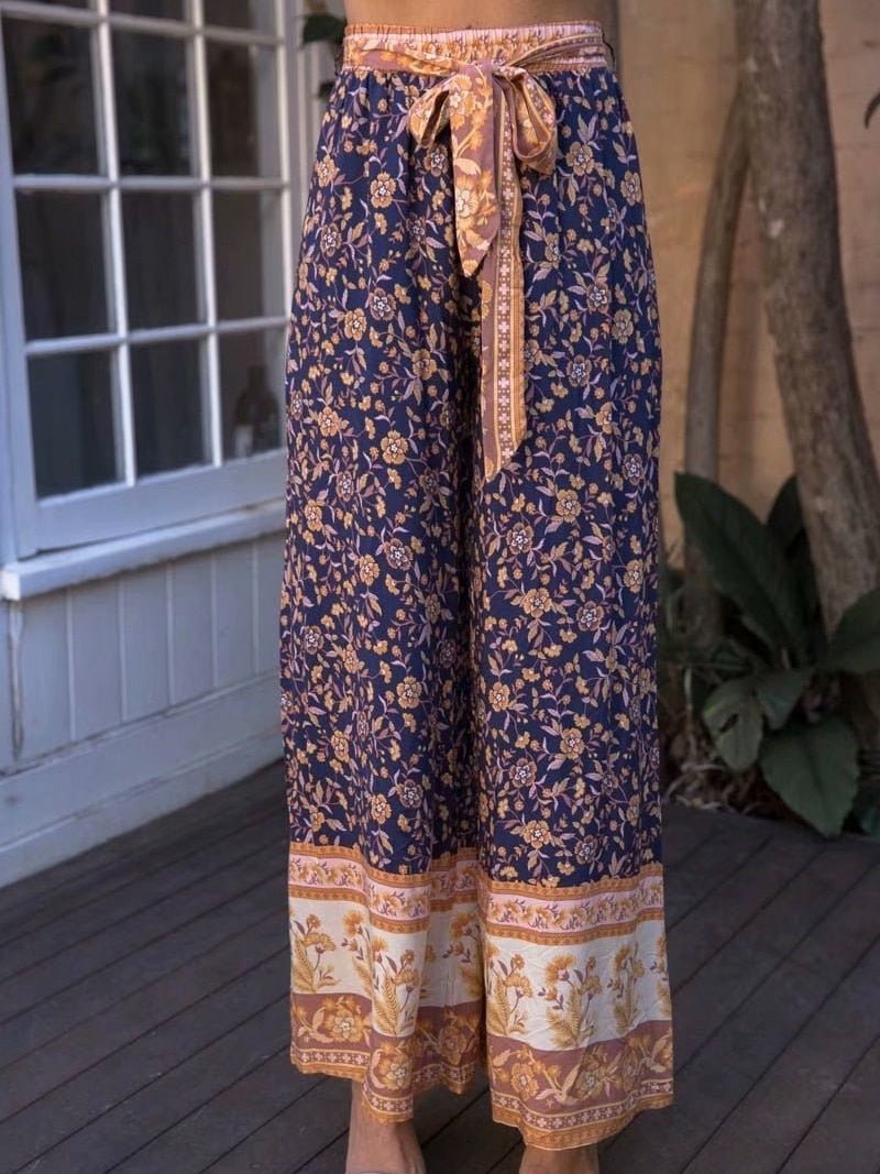 Elegant Women's Floral Wide Leg Bohemian Pants | Loose Fit | S-L