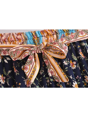 Women's Flower Boho Two Piece Outfit | Sleeveless Top + Bohemian Pants | S-L |