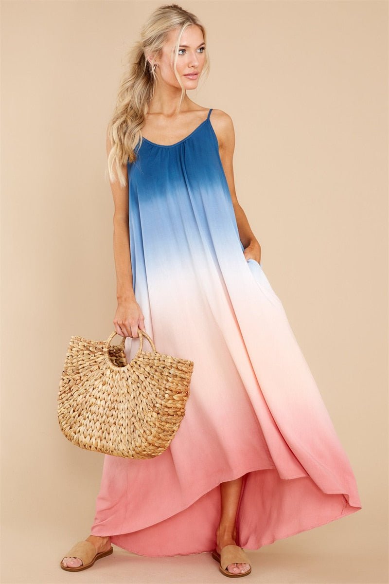 Women's Hippie Suspender Dress | Seaside Leisure Long Summer Dress | S-XL