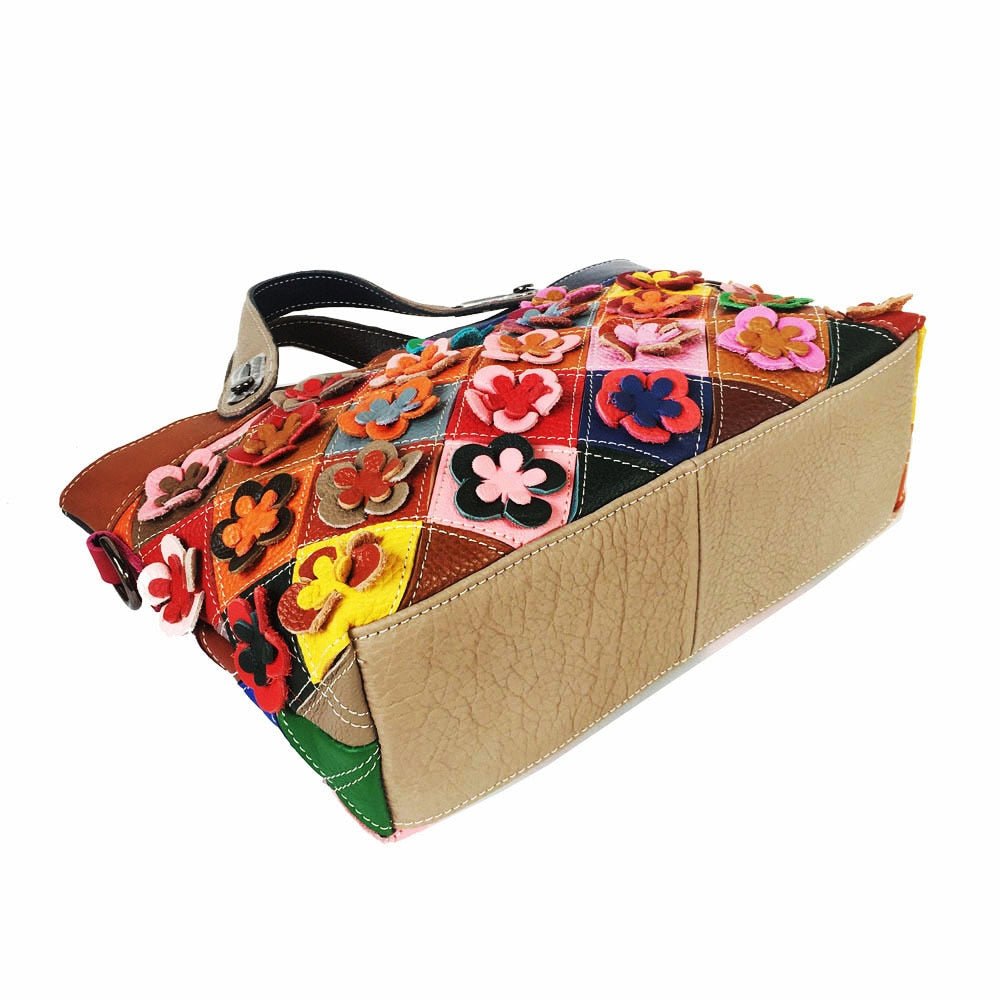 High Quality + Genuine Leather Floral Patchwork Handbag
