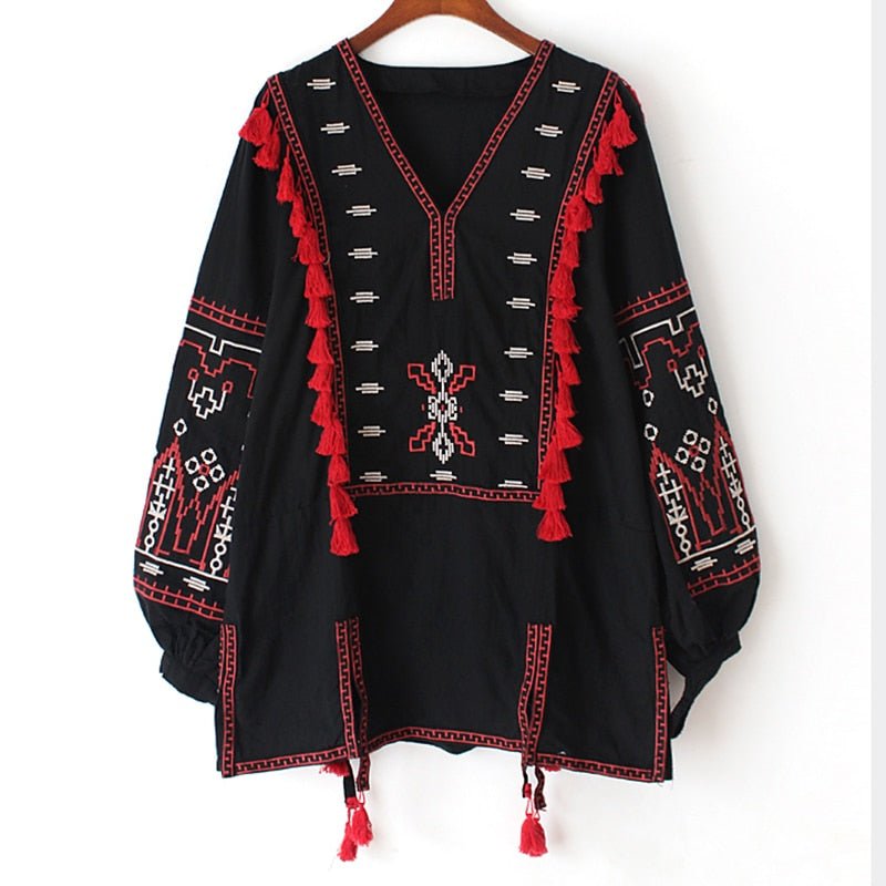 Vintage Gypsy Styled Boho Top | Long Sleeves + Tassels | S-XL