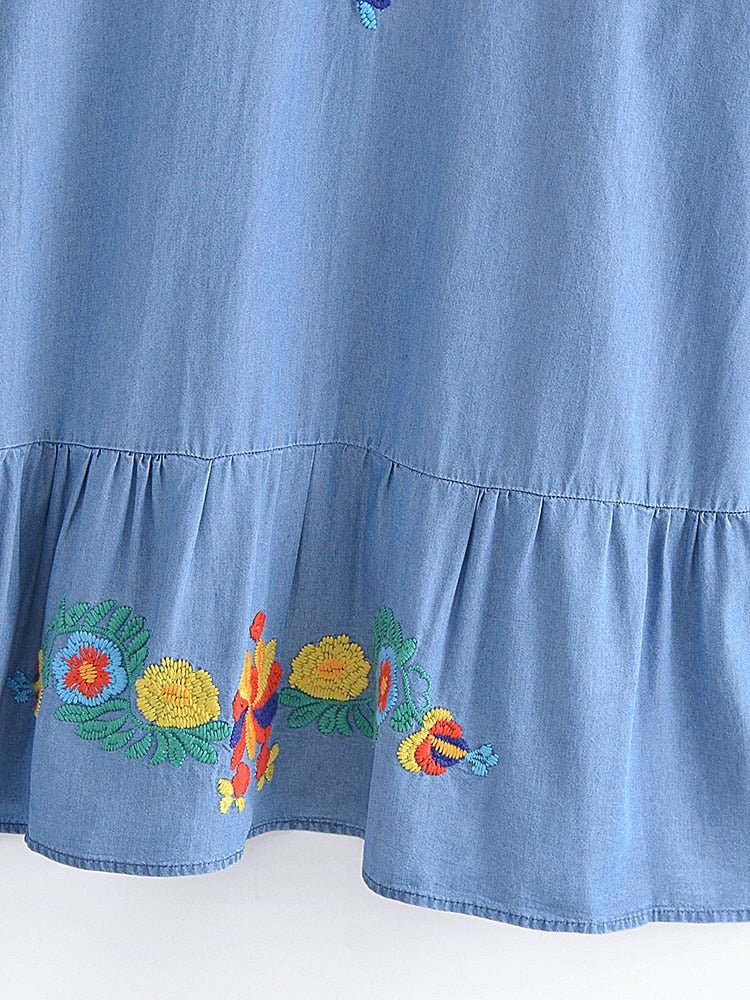 Women's Old School Hippie Beach Mini Dress | Denim | M-L