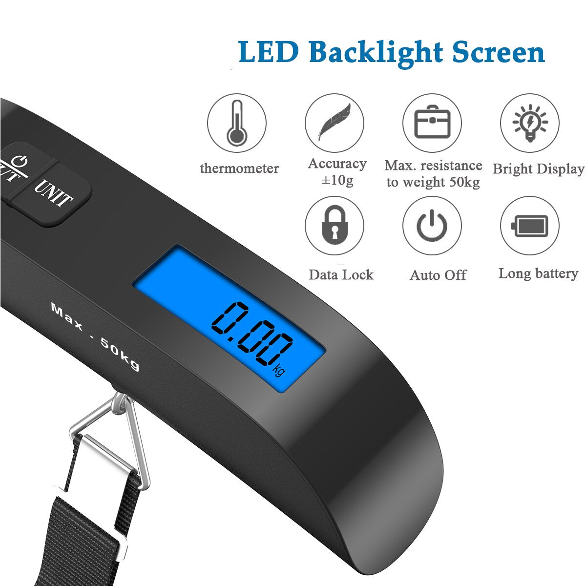 50kg/10g Portable Luggage Scale | LCD Hanging Scale