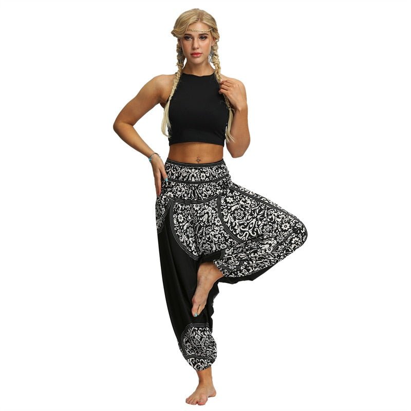 Hippie Boho Loose Yoga Harem Pants | Back 'n' White Design | One Size