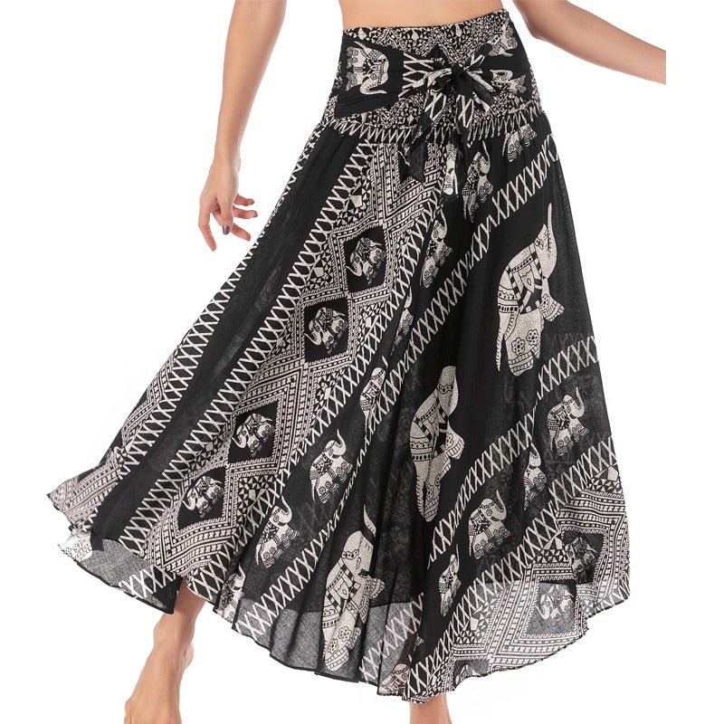 Women's Black Elephant Versatile Bohemian Skirt Dress | Dual Purpose | Free Size