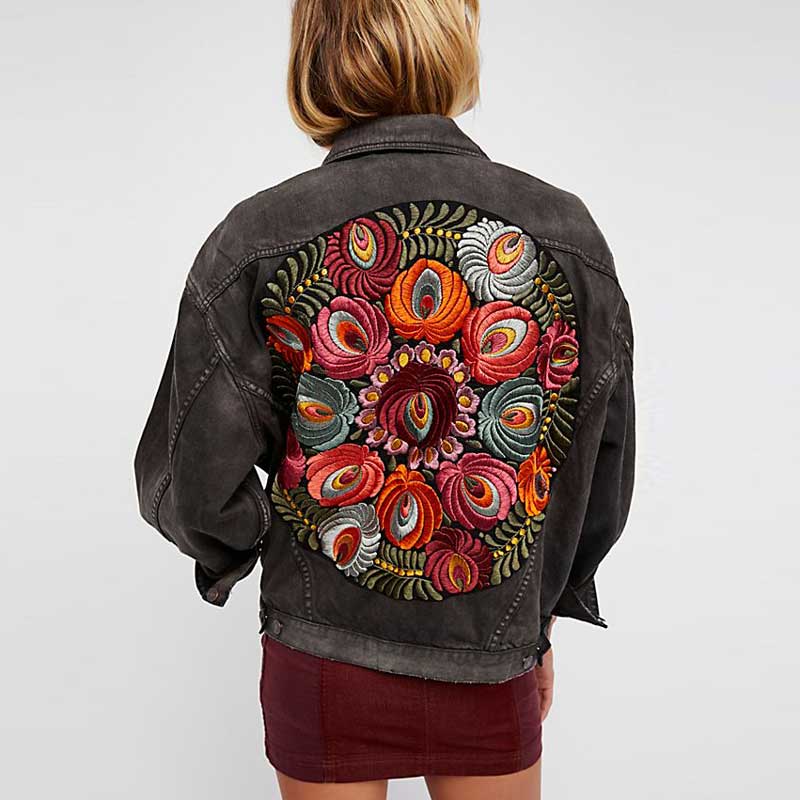 Gypsy Styled Denim Jacket With Bohemian Embroidery | Free Size