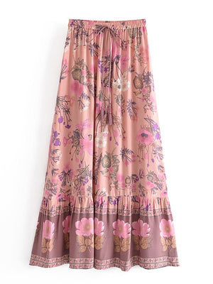 Elegant Hippie Chic Long Maxi Bohemian Skirt | High Waisted | S-L | Pink & Yellow