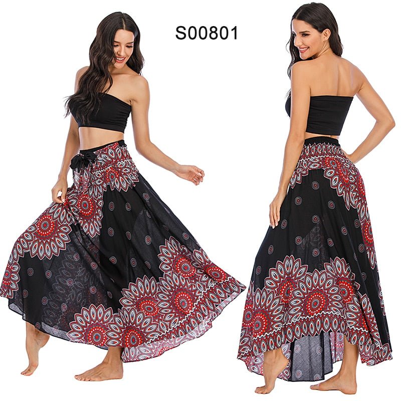 Women's Red Flower Versatile Bohemian Skirt Dress | Dual Purpose | Free Size