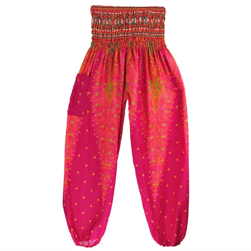 Women's Hippie Yoga Pants | Redish Pink Genie Design | Free Size