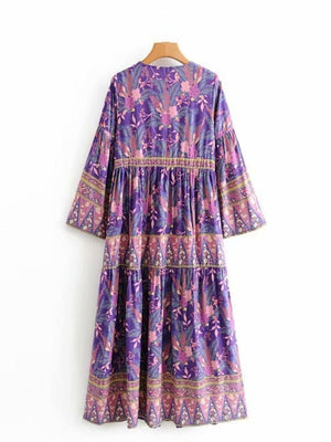 Women's Purple Beach Bohemian Dress | V-Neck | S-L