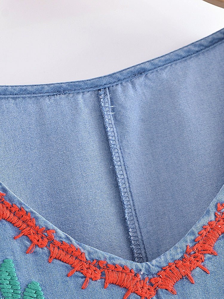 Women's Old School Hippie Beach Mini Dress | Denim | M-L