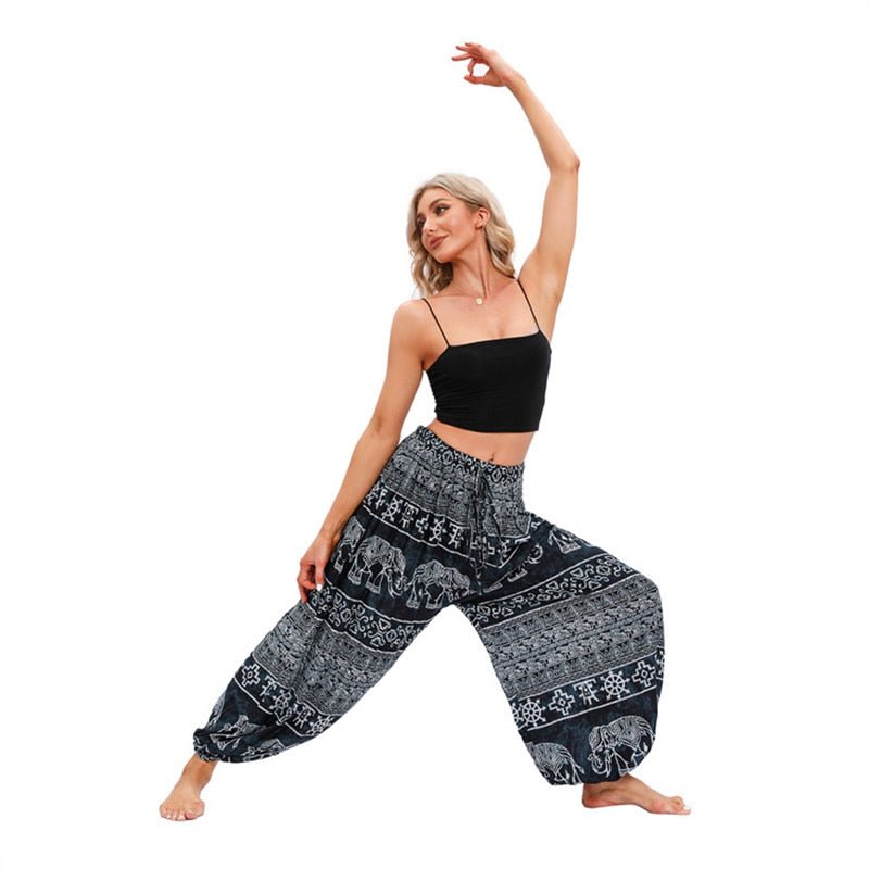 Black Harem Pants Women Flowy Boho Yoga Pants Hippie Trousers