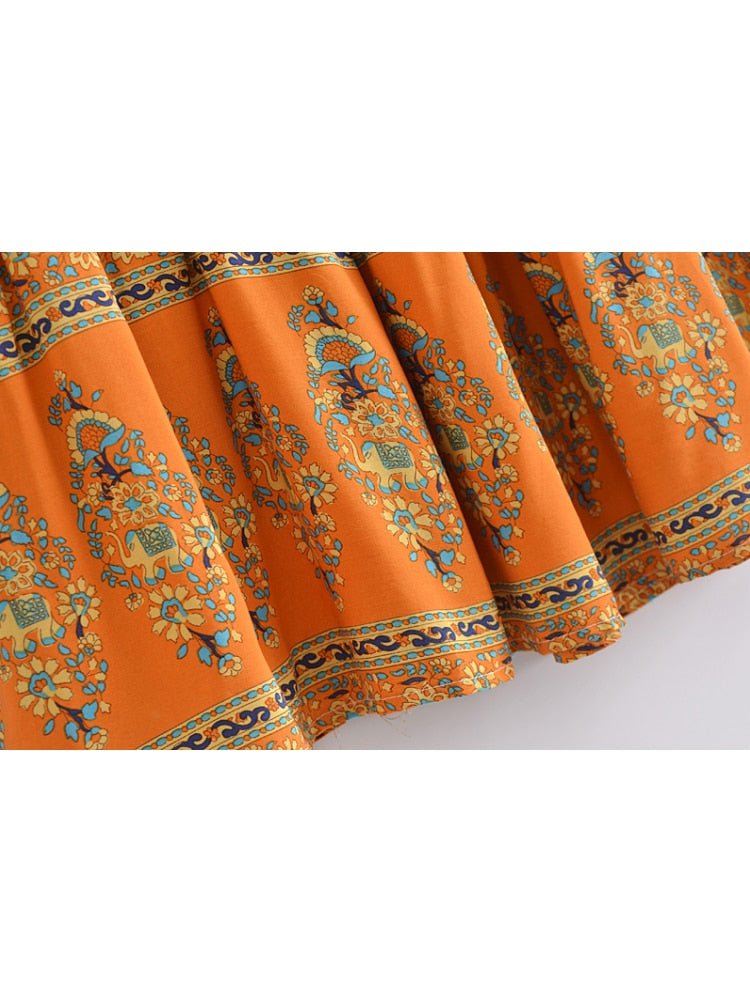 Women's Bohemian Styled Yellow Sun Flower Long Skirt | S-L