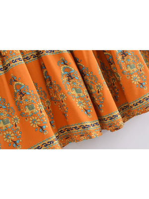 Women's Bohemian Styled Yellow Sun Flower Long Skirt | S-L