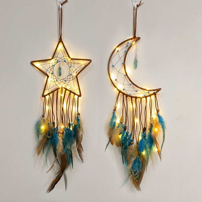 Moon And Star Dream Catchers With Feathers | Various Colours