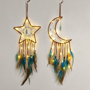 Moon And Star Dream Catchers With Feathers | Various Colours