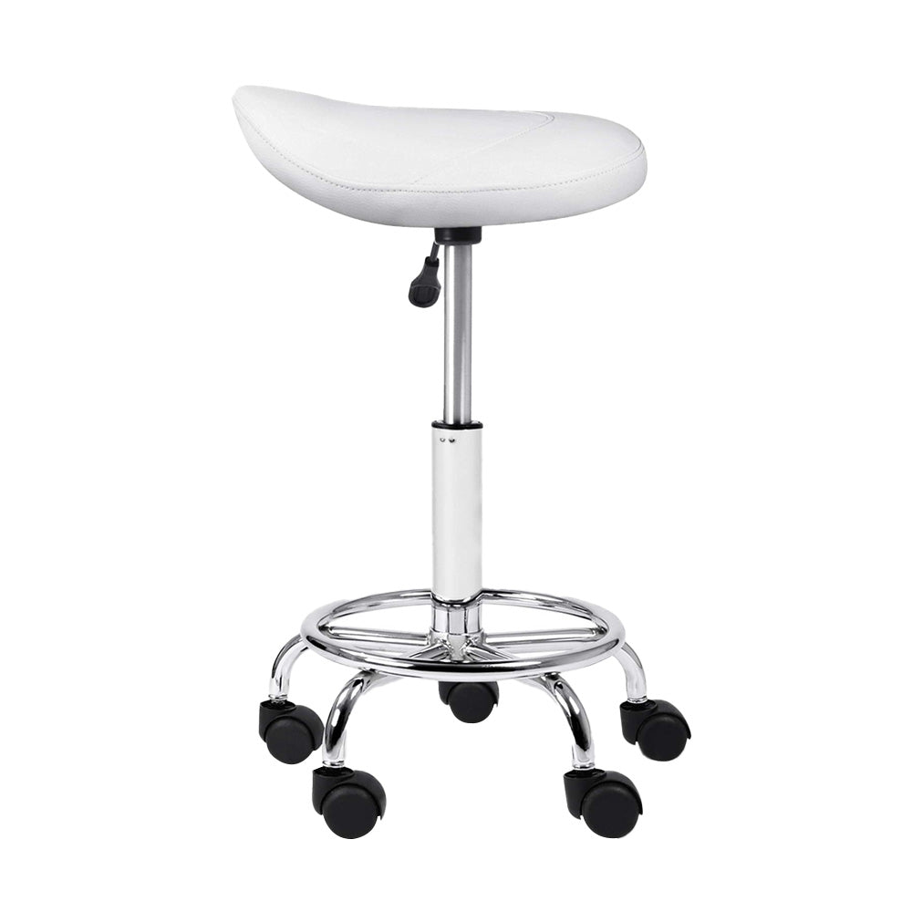 White Saddle Salon Stool With Hydraulic Lift