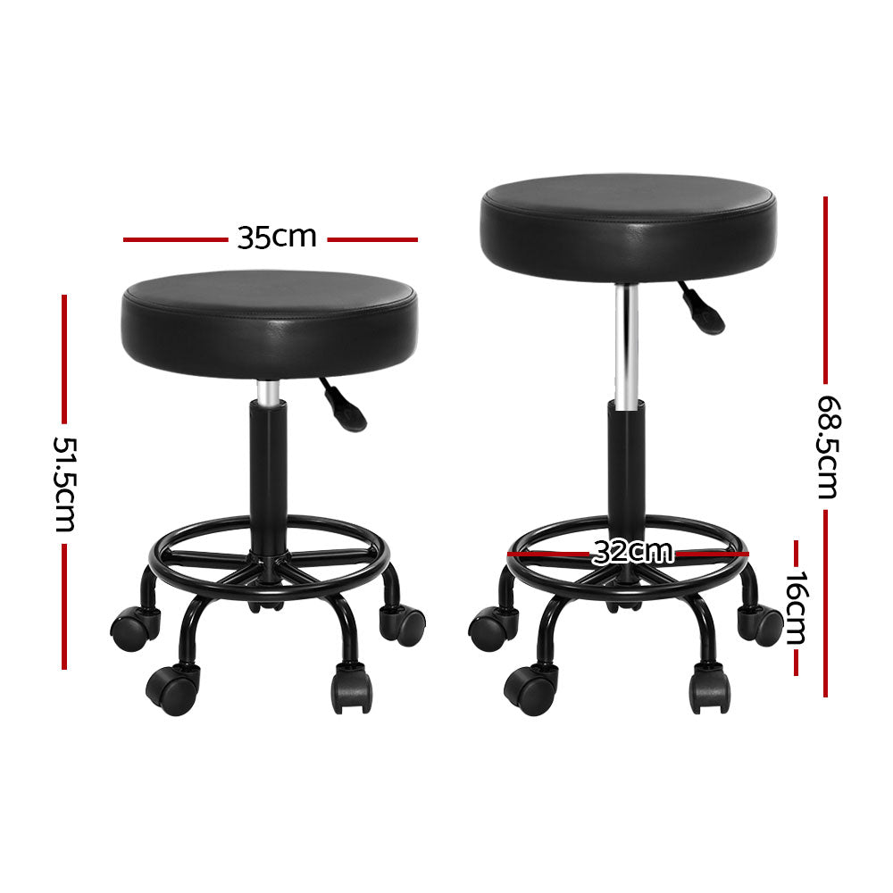 2X Salon Stool | Swivel Round Barber Hair Bar Stools | Hydraulic Lift | Black