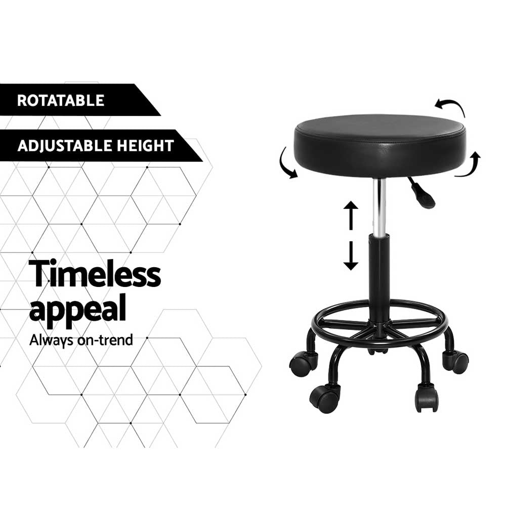 2X Salon Stool | Swivel Round Barber Hair Bar Stools | Hydraulic Lift | Black