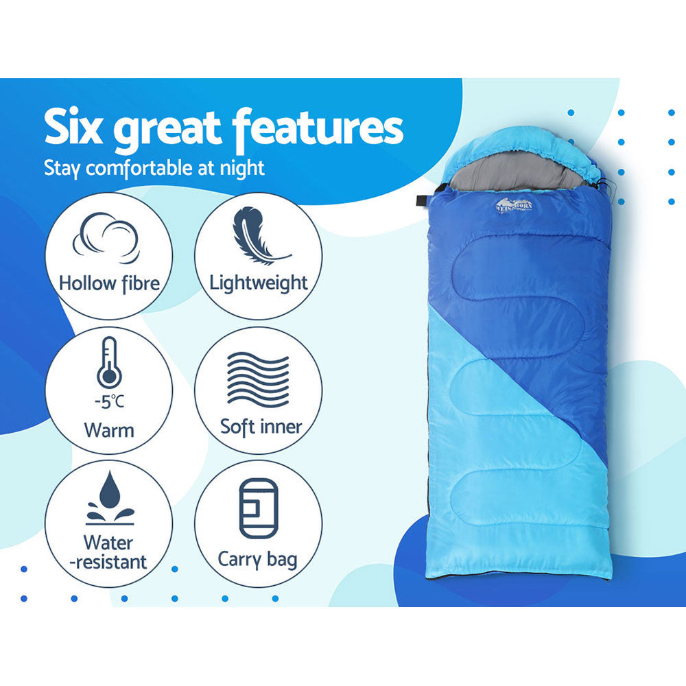 Weisshorn Kid's Sleeping Bag | Camping Hiking Thermal | Blue | 172cm