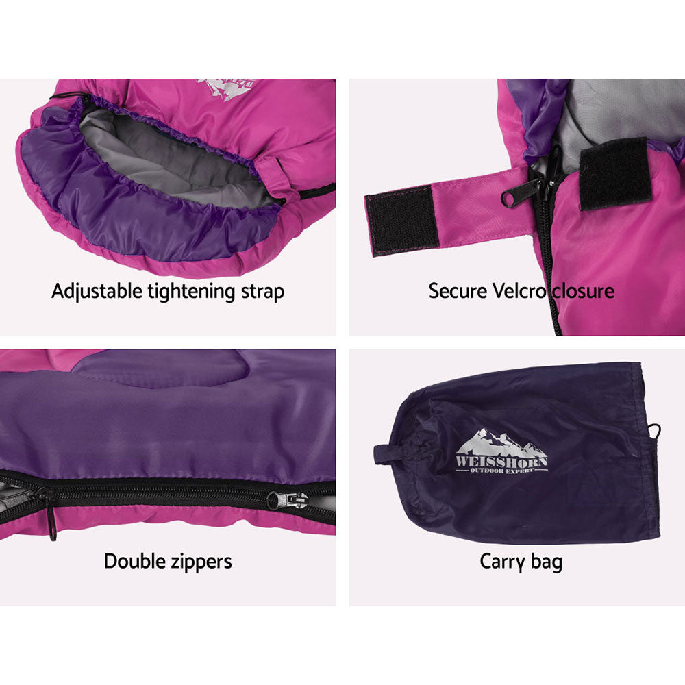 Weisshorn Kid's Sleeping Bag | Camping Hiking Thermal | Pink | 172cm