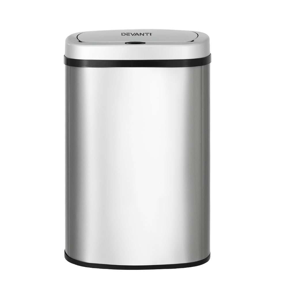 Devanti Stainless Trash Can | Automatic Touch Free Sensor Bin | Motion Rubbish