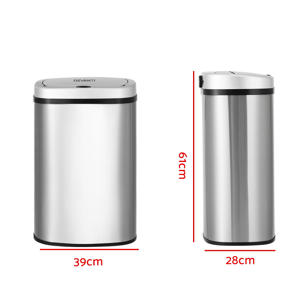 Devanti Stainless Trash Can | Automatic Touch Free Sensor Bin | Motion Rubbish