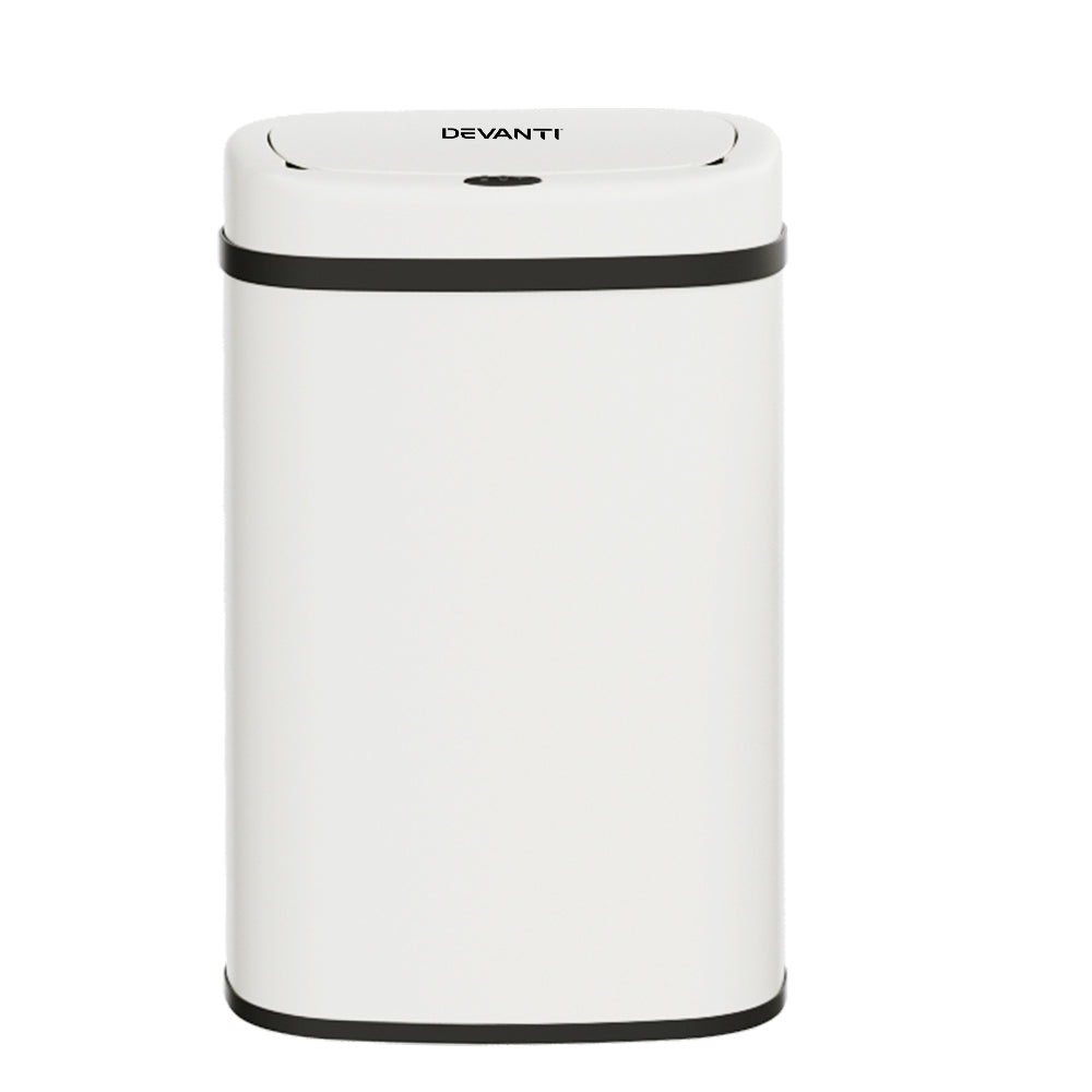 Devanti White Sensor Bin | Motion Rubbish Trash Can | Touch-Free | Kitchen