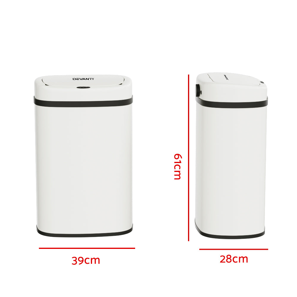 Devanti White Sensor Bin | Motion Rubbish Trash Can | Touch-Free | Kitchen