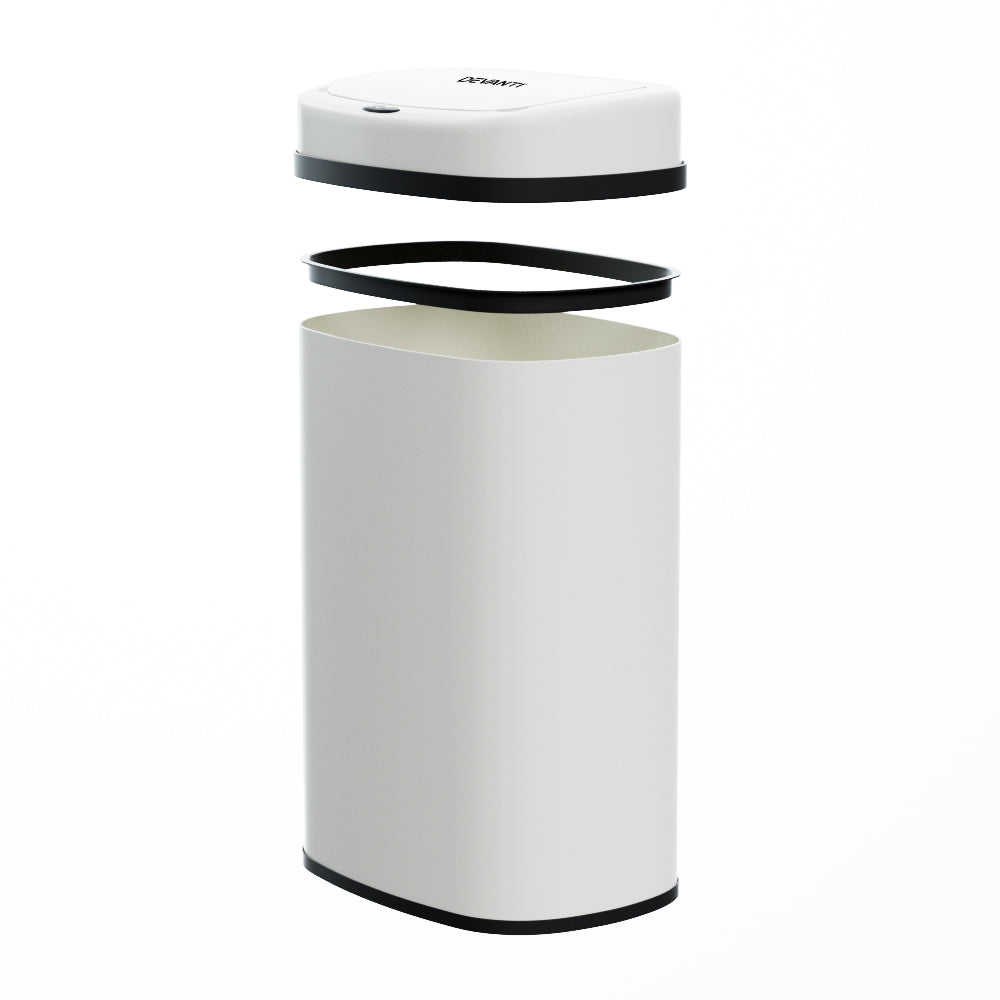Devanti White Sensor Bin | Motion Rubbish Trash Can | Touch-Free | Kitchen