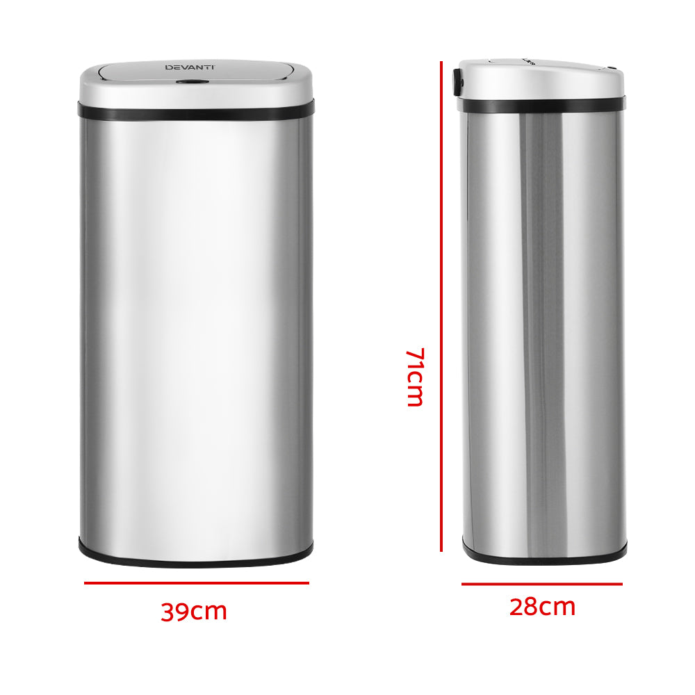 Devanti 60L Sensor Bin | Motion Rubbish Stainless Trash Can | Automatic Touch Free