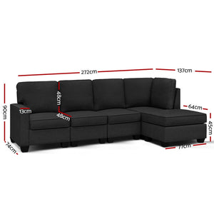 Artiss Sofa Lounge Set 5 Seater Modular Chaise Chair Suite Couch Dark Grey - The Hippie House