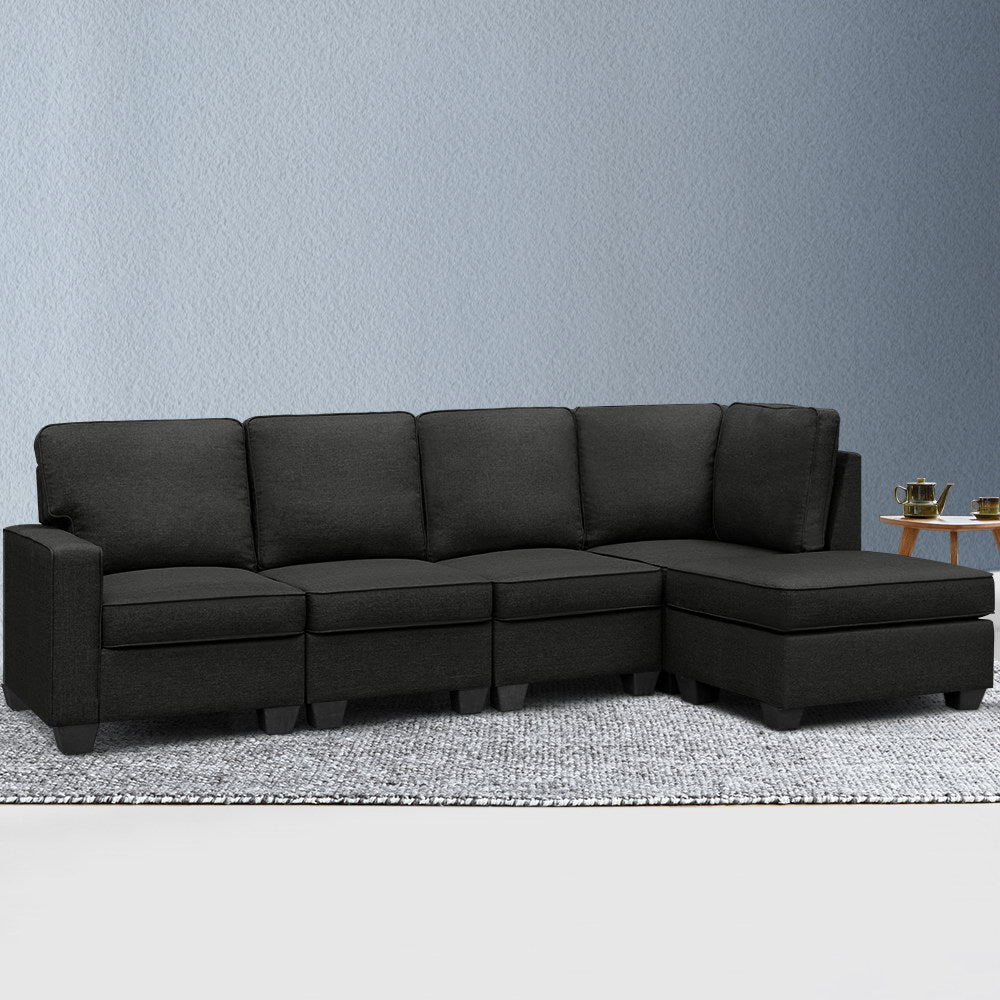 Artiss Sofa Lounge Set 5 Seater Modular Chaise Chair Suite Couch Dark Grey - The Hippie House
