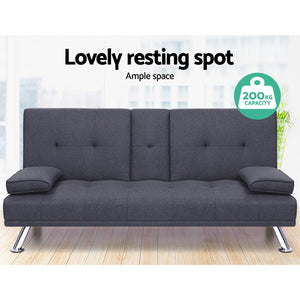 Linen Fabric 3 Seater Futon Sofa Bed / Recliner Lounge