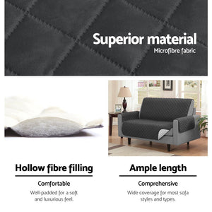 Dark Grey Quilted Sofa / Couch Cover Protector - 3 Seater