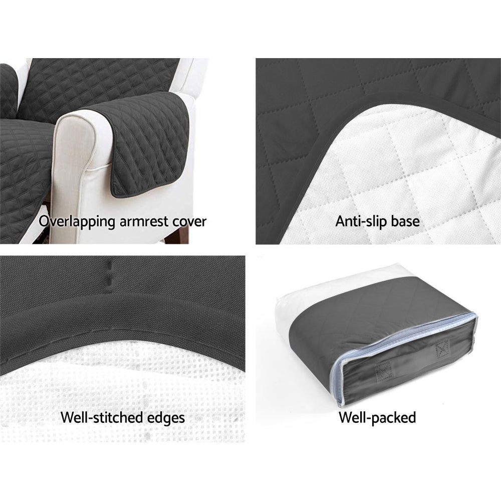 Dark Grey Quilted Sofa / Couch Cover Protector - 3 Seater