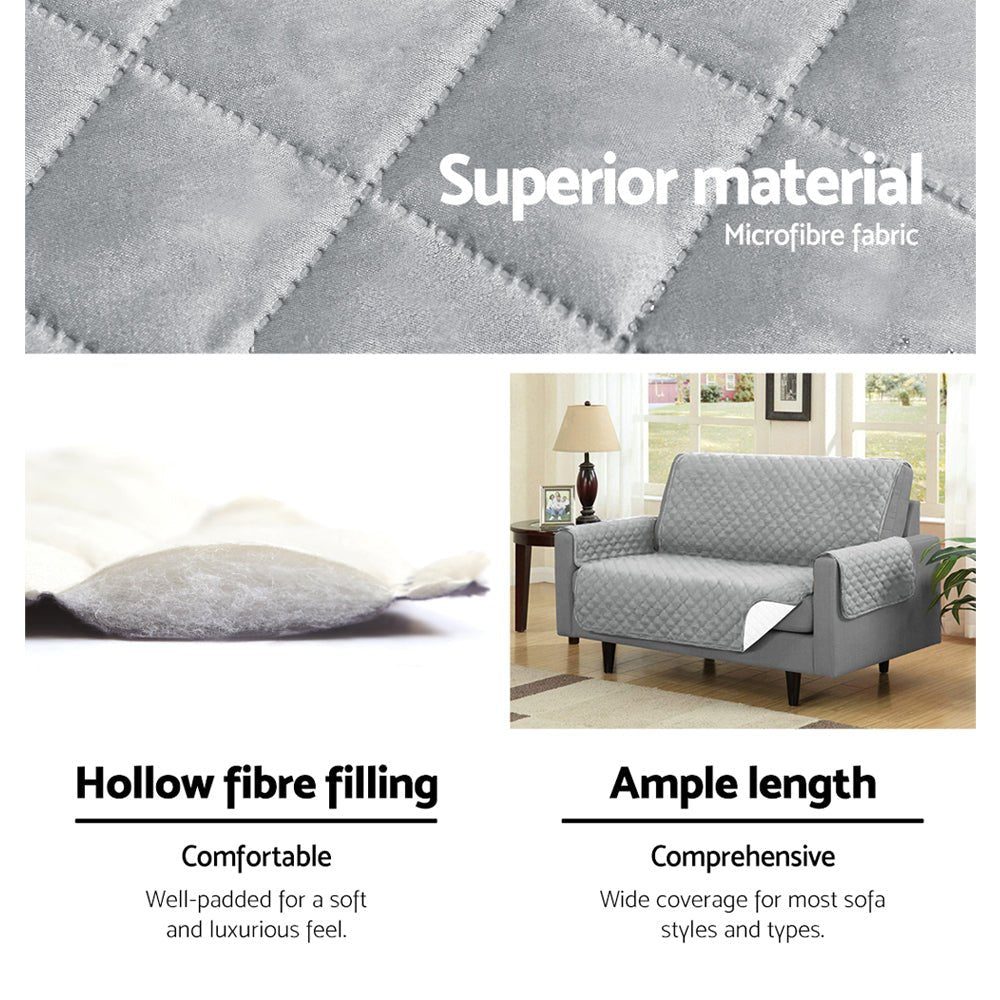 Grey Quilted Sofa / Couch Cover Protector - 3 Seater