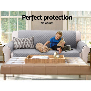 Grey Quilted Sofa / Couch Cover Protector - 3 Seater