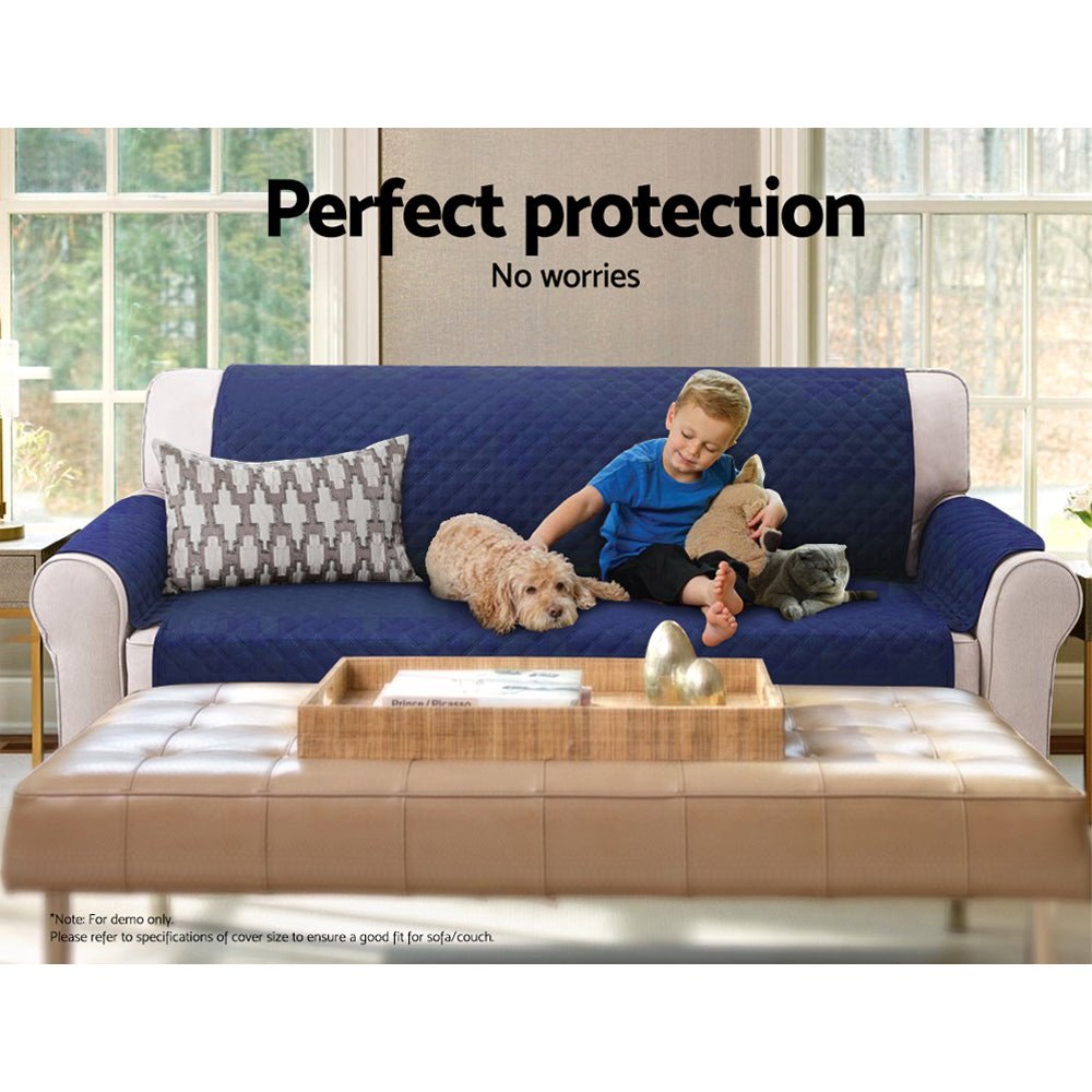 Navy Quilted Sofa / Couch Cover Protector - 3 Seater