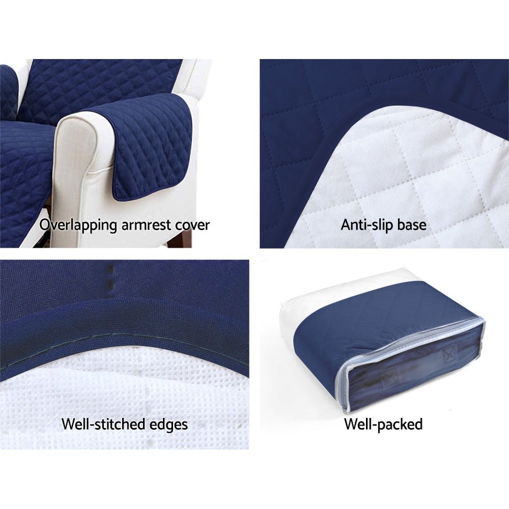 Navy Quilted Sofa / Couch Cover Protector - 3 Seater