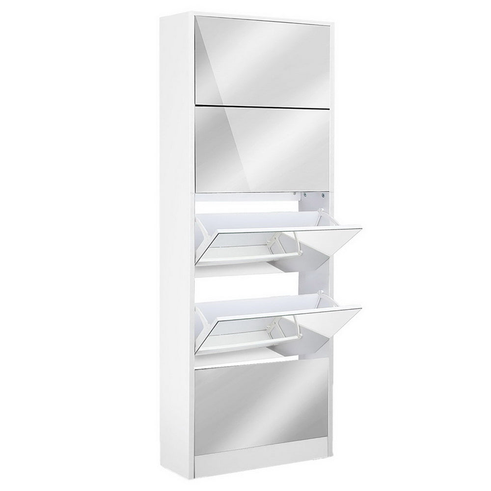 5 Drawer Mirrored White Wooden Shoe Cabinet